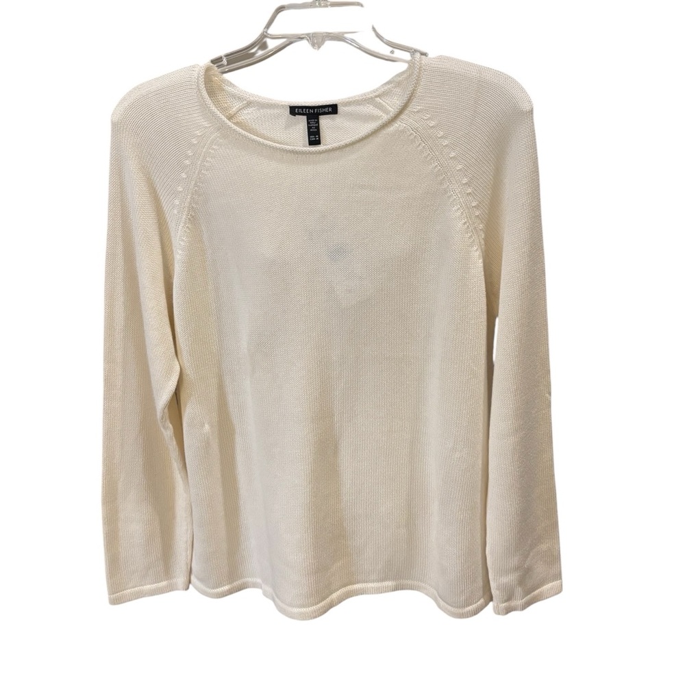 Eileen Fisher Peruvian Cotton Blend Crew Neck Sweater in Ivory Size M. NWT